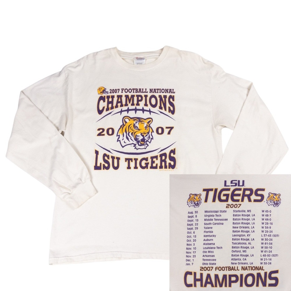 LSU Tigers T‎ Shirt Mens XL White 2007 National Champions Long Sleeve Streetwear